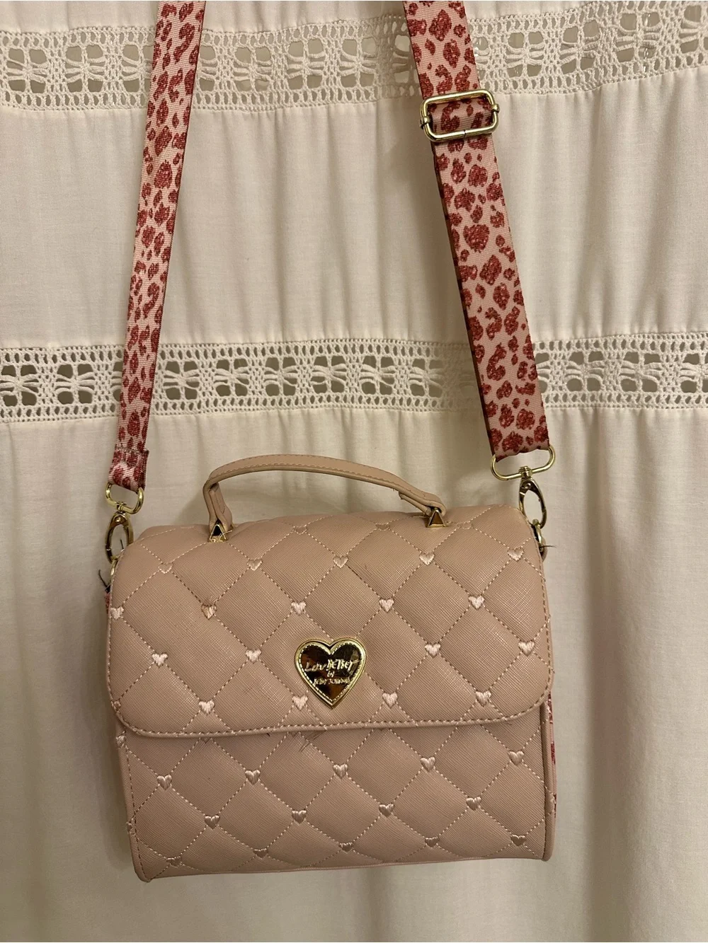 Quilted Blush Pink Crossbody Satchel with Heart Clasp